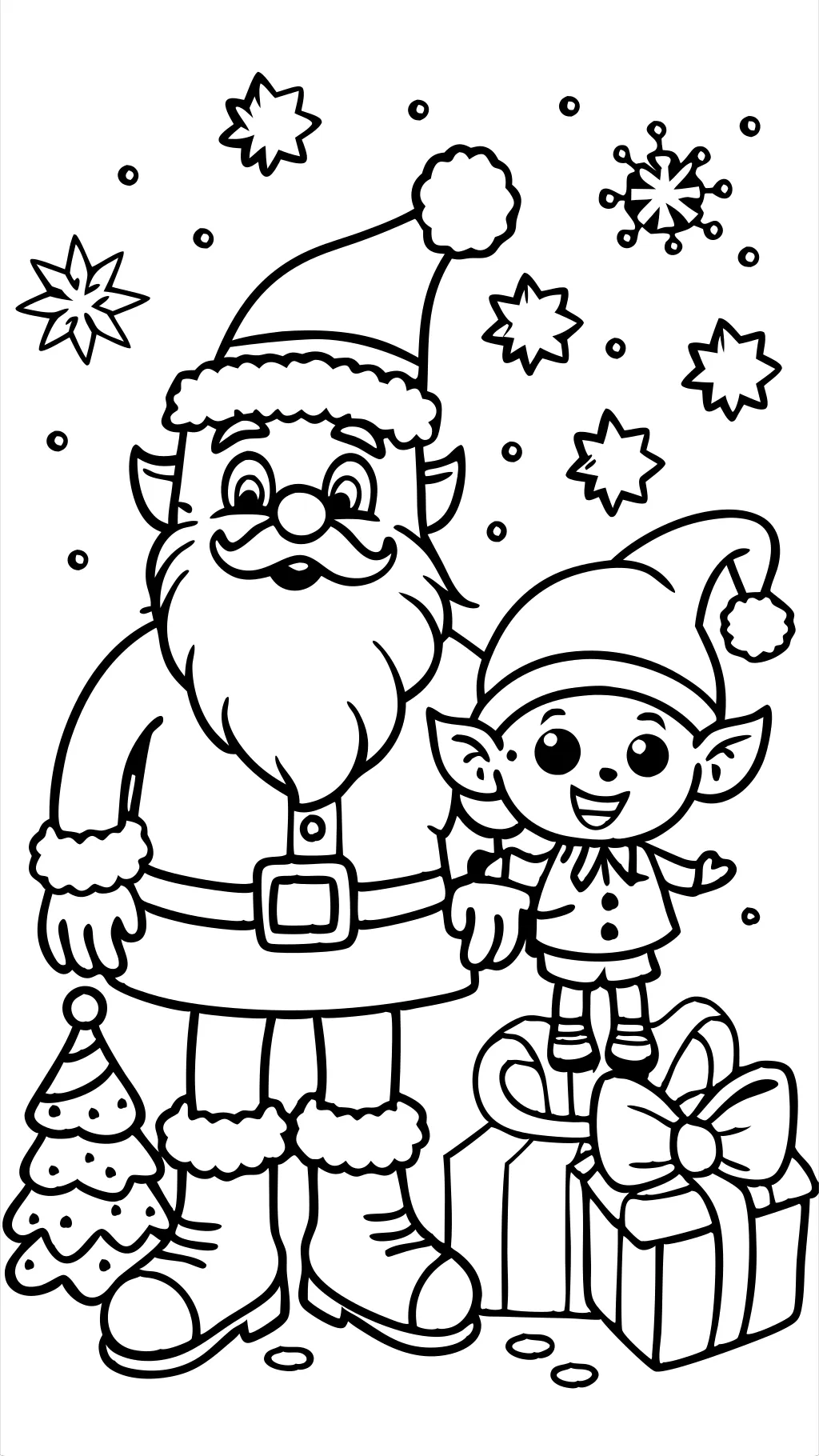 elf and santa coloring pages